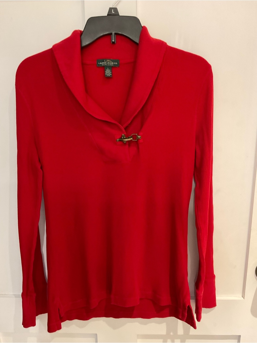 Lauren Ralph Lauren Red Shawl Collar Toggle Sweater
Women’s Large